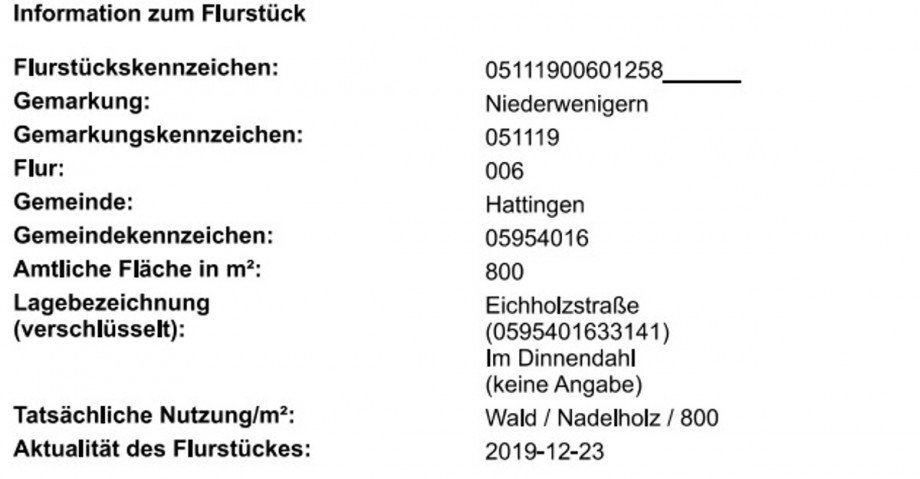 Informationen zum Grundst�ck Land- / Forstwirtschaft - Grdst. Hattingen